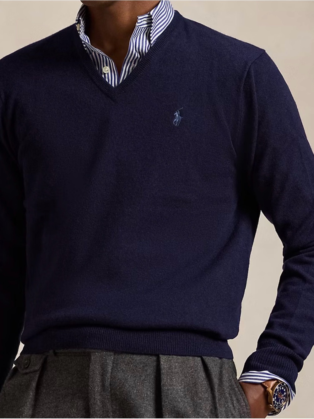 Ralph Lauren Men’s V-Neck Sweater in Navy with Light Blue Pony